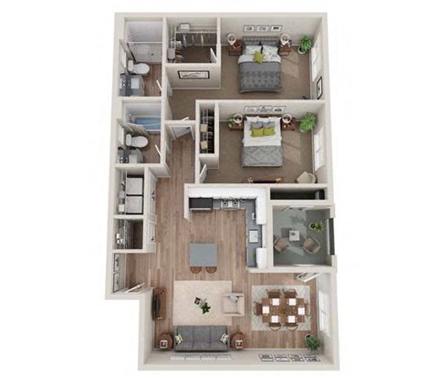 Floor plan for 2 beds, 2 baths, 1074 sqft